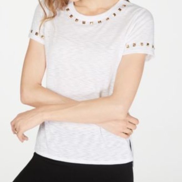 INC International Concepts Tops - INC Bright White Embellished Tee, Shirt, XL NWT